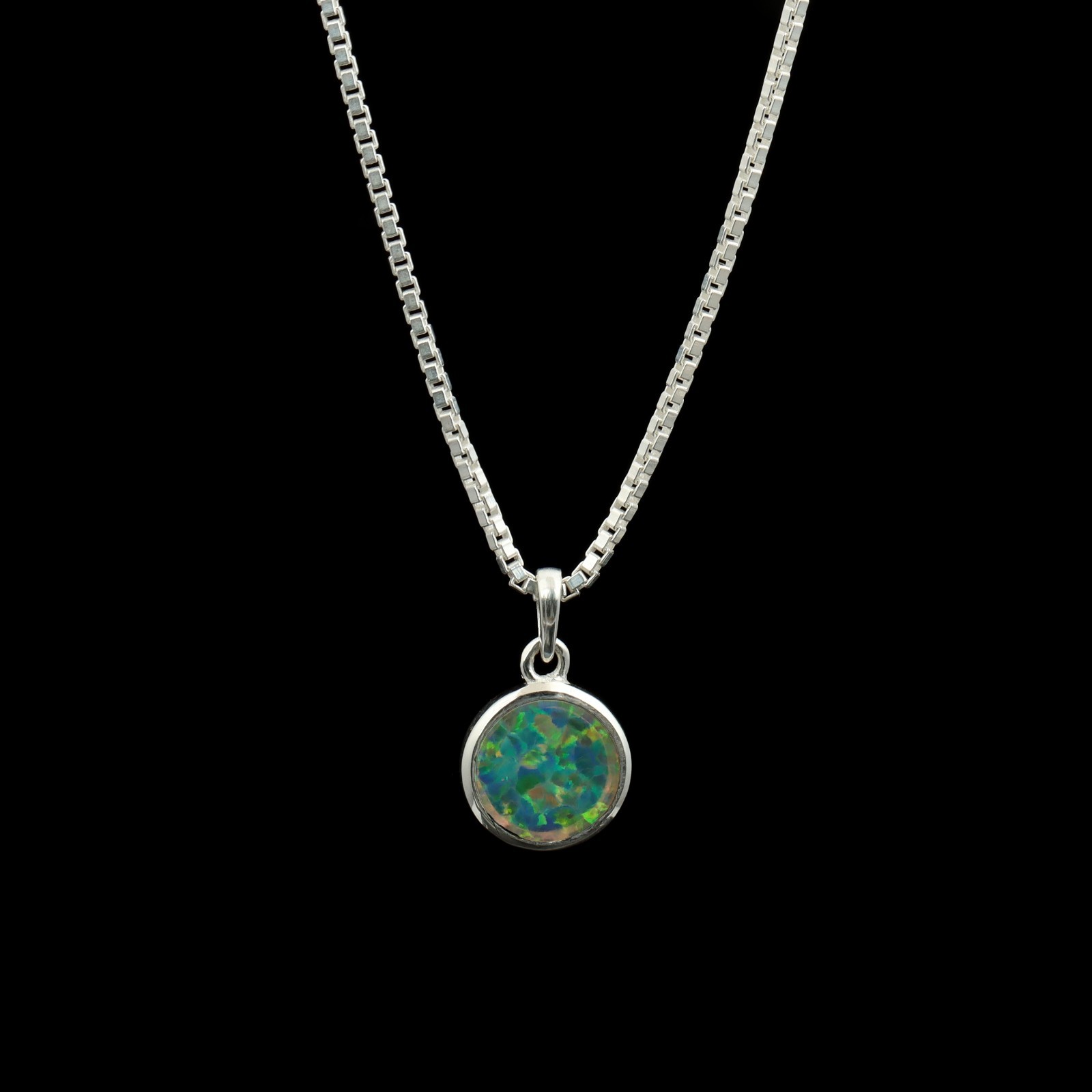 Round Fire Opal Pendant in Polished 925 Sterling Silver Jewelry For Gift