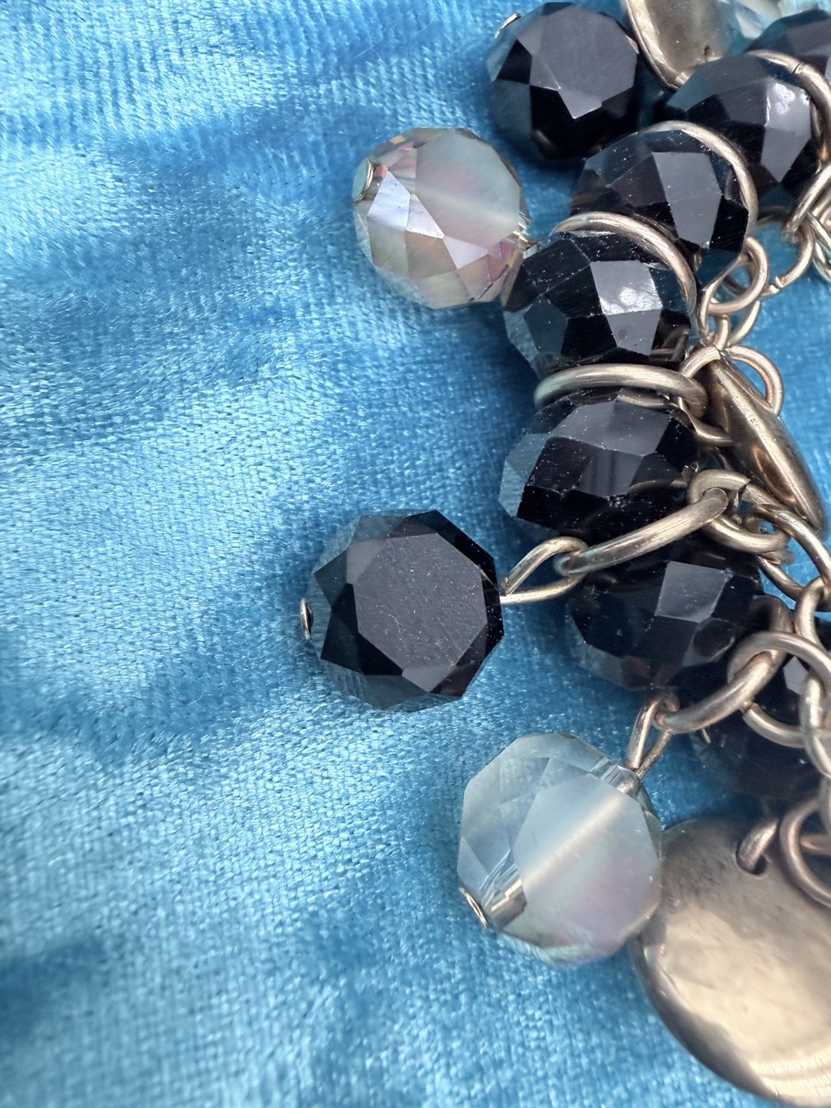 JS Gold Tone Black Gray Beaded Charm Signed Set Necklace Bracelet Earrings
