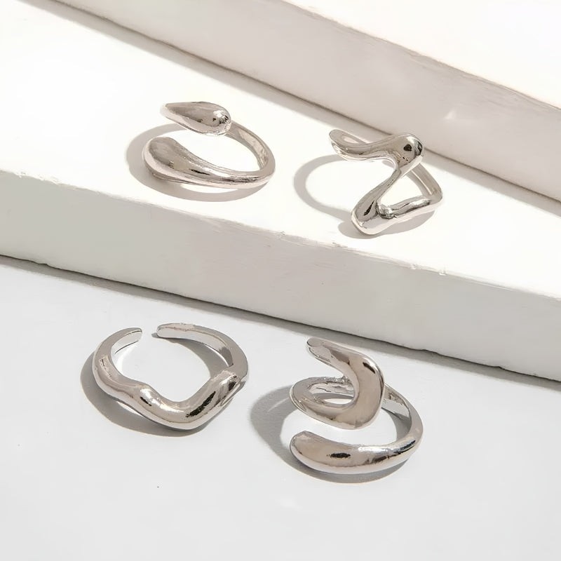 Nova Ring Set (4 Pieces) Gothic Rave Punk Silver Ring Set Y2K