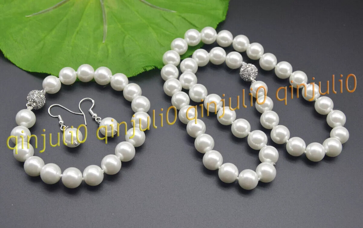 6-12mm White South Sea Shell Pearl Round Necklace Bracelet Earrings Magnet Clasp