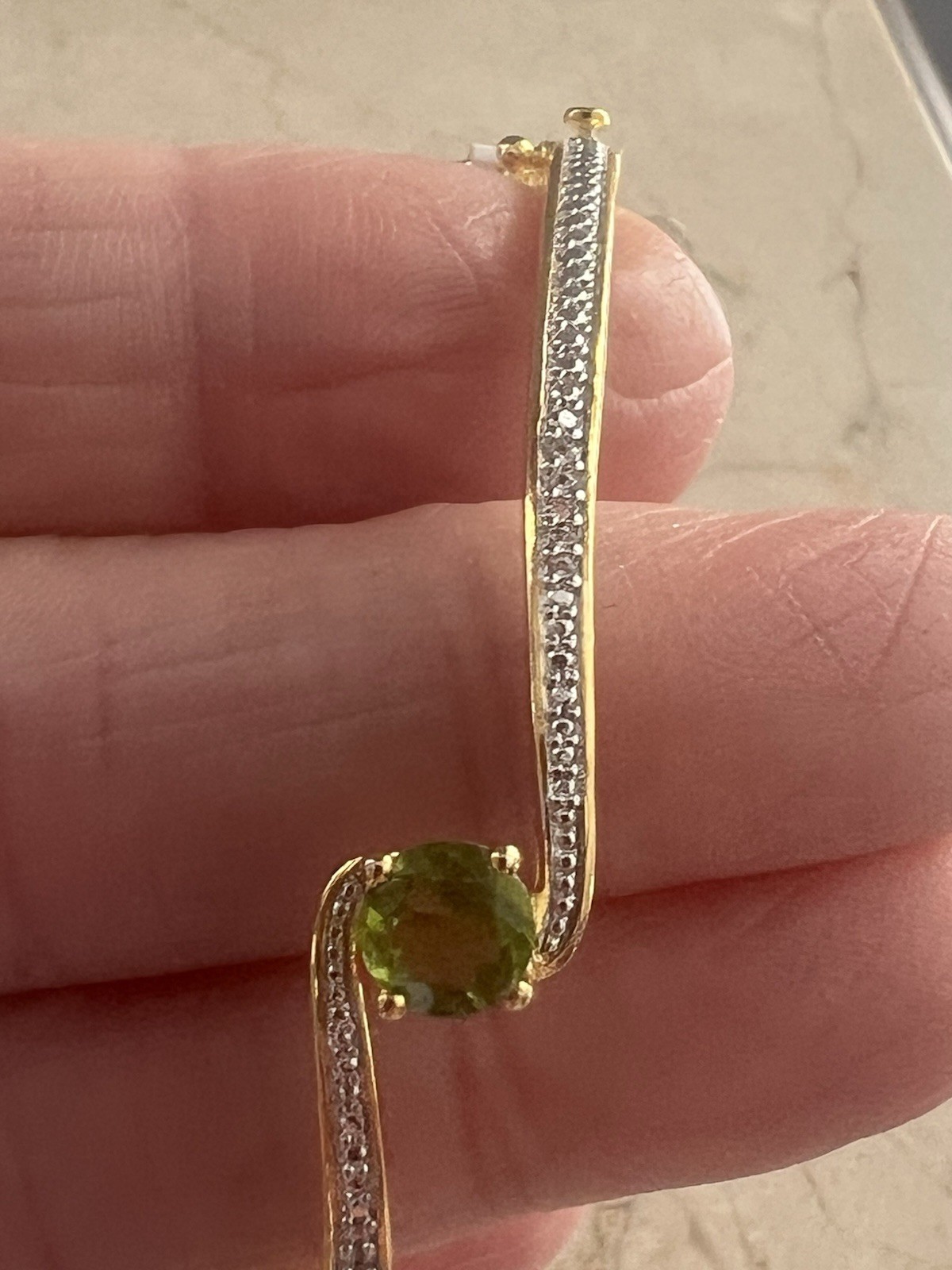 New w/ Tags BR KRN Created Peridot White Sapphire Gold on Brass Bangle Bracelet