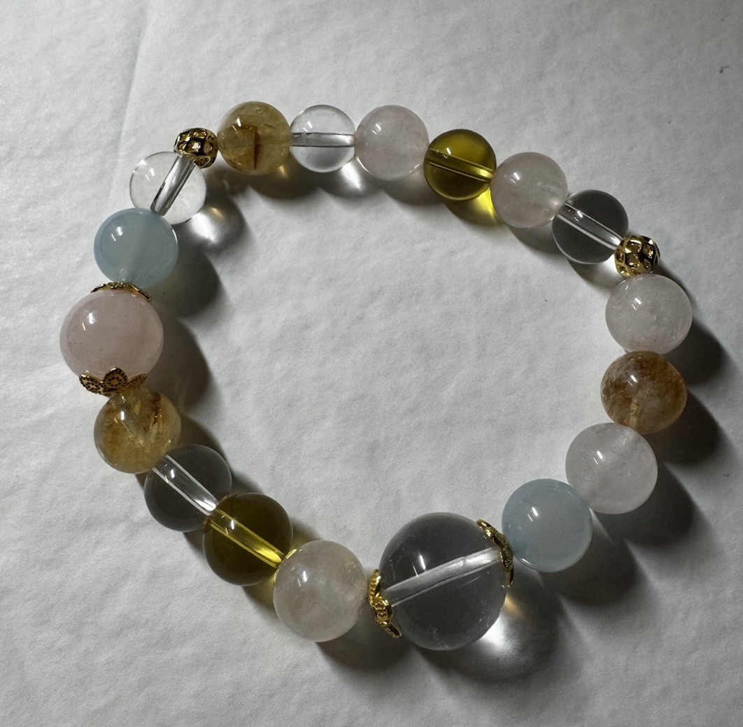 10-15mm Natural healing Crystal stretch Beaded Bracelet pink quartz yellow clear