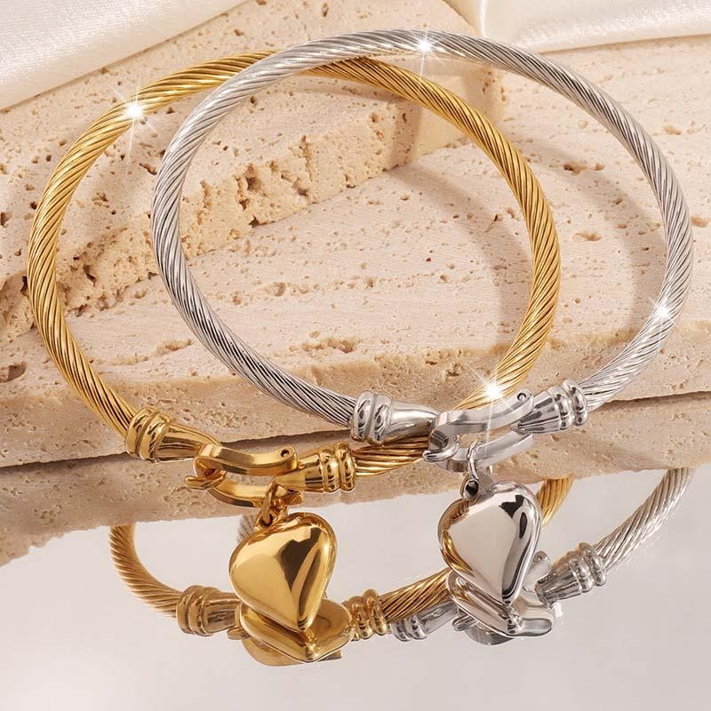 Stainless Steel Gold Heart Bracelet Bangle Waterproof Unisex