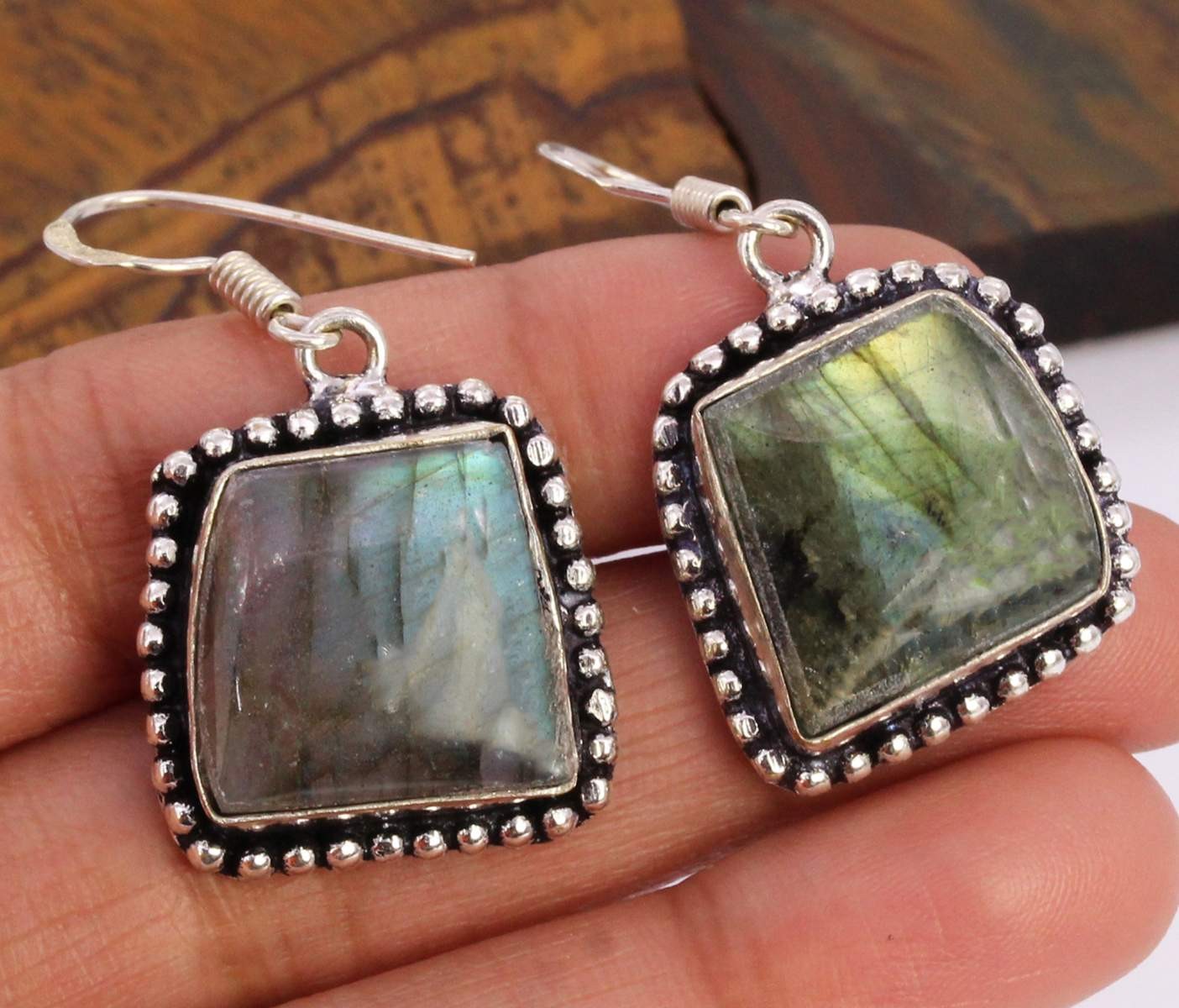 Firey Labradorite 925 Silver Plated Handmade Earrings of 1.5″