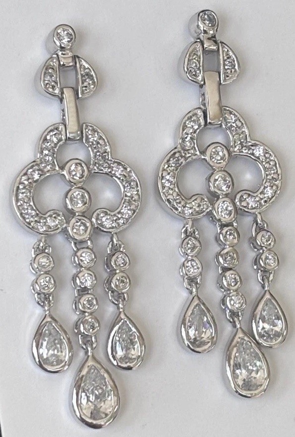925 Silver Sparkly Long Dangle Earrings CZ Dangle Earrings Designer Chandelier