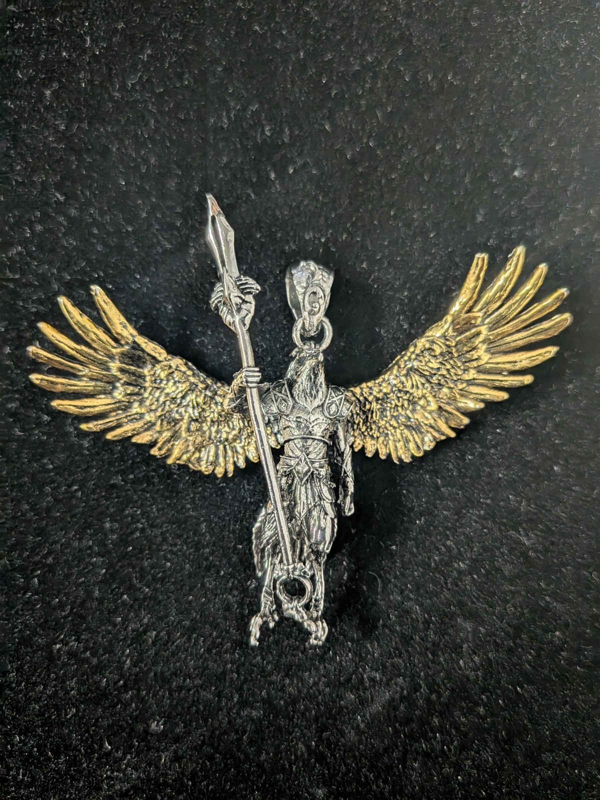 Anunnaki Eagle Head Warrior, Gold Winged, Stainless Steel, Pendant
