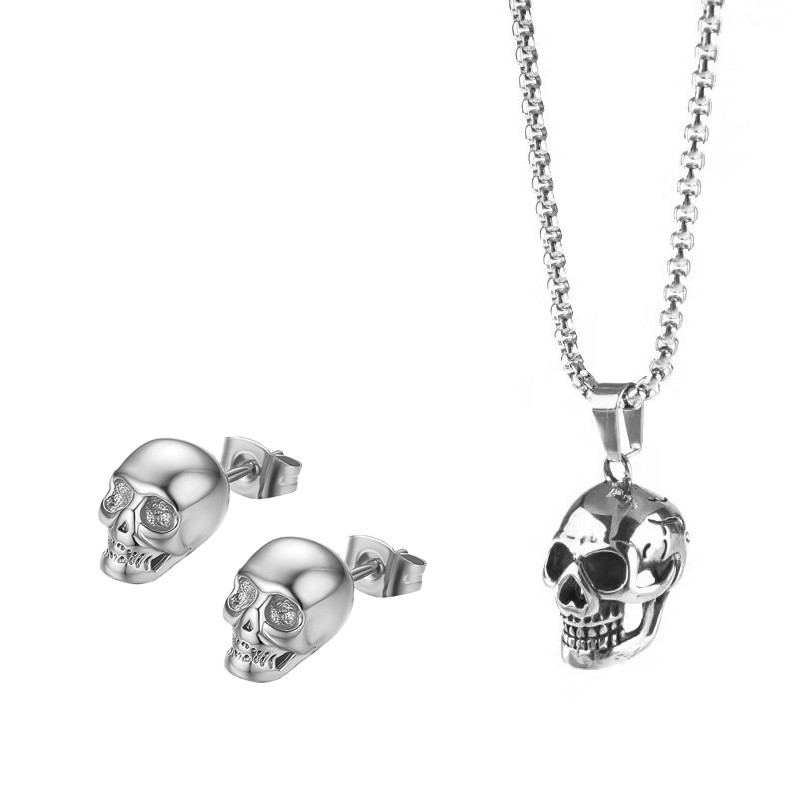 Skeleton Skull Pendant Necklaces Earrings Set Ghost Head for Couple Hip Hop Jewe