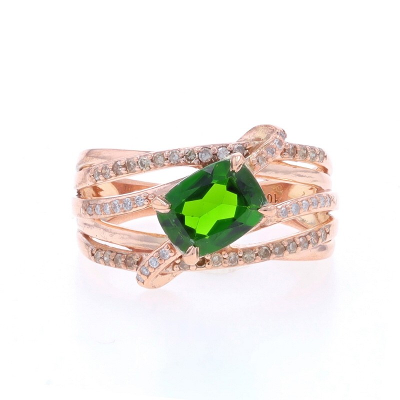 Rose Gold Chrome Diopside Diamond Crossover Ring – 10k Cushion 1.62ctw