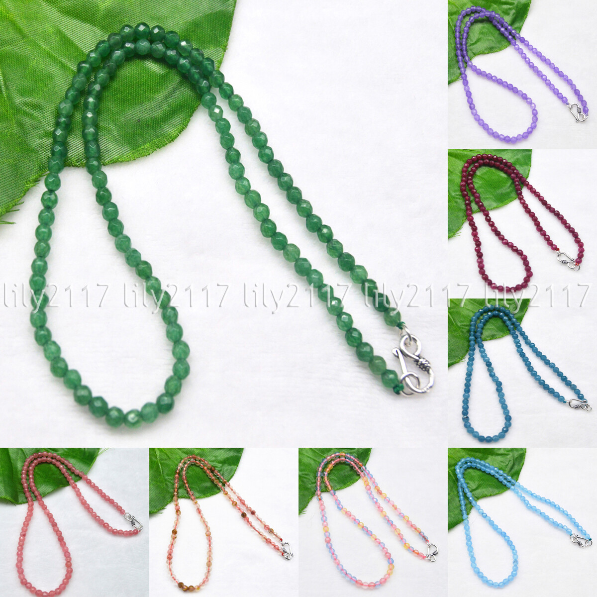 Lots 4mm Natural Multicolor Gems Faceted Round Beads Necklaces Silver Clasp 18″