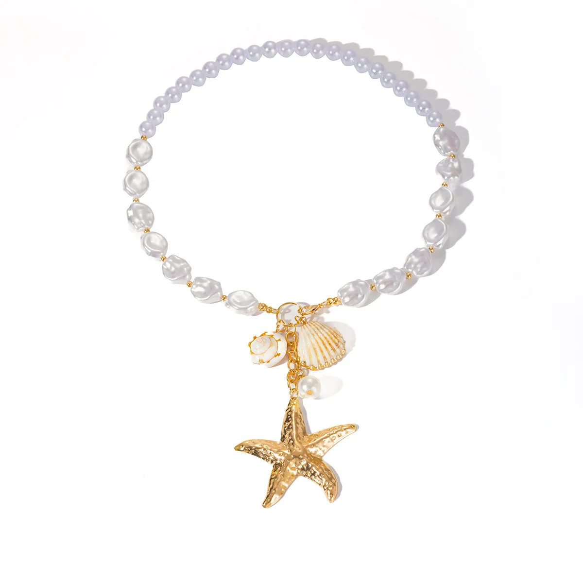 Bohemian Seaside Vacation Wind Pearl Shell Conch Starfish Necklace Female Versat