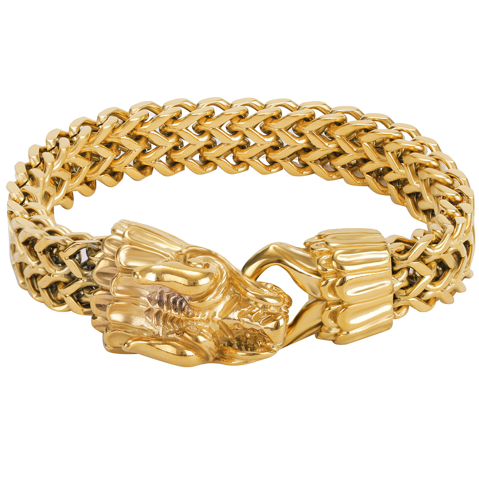 8.7 inches Mens Stainless Steel Dragon Head Biker Bracelet Figaro Chain Bangle