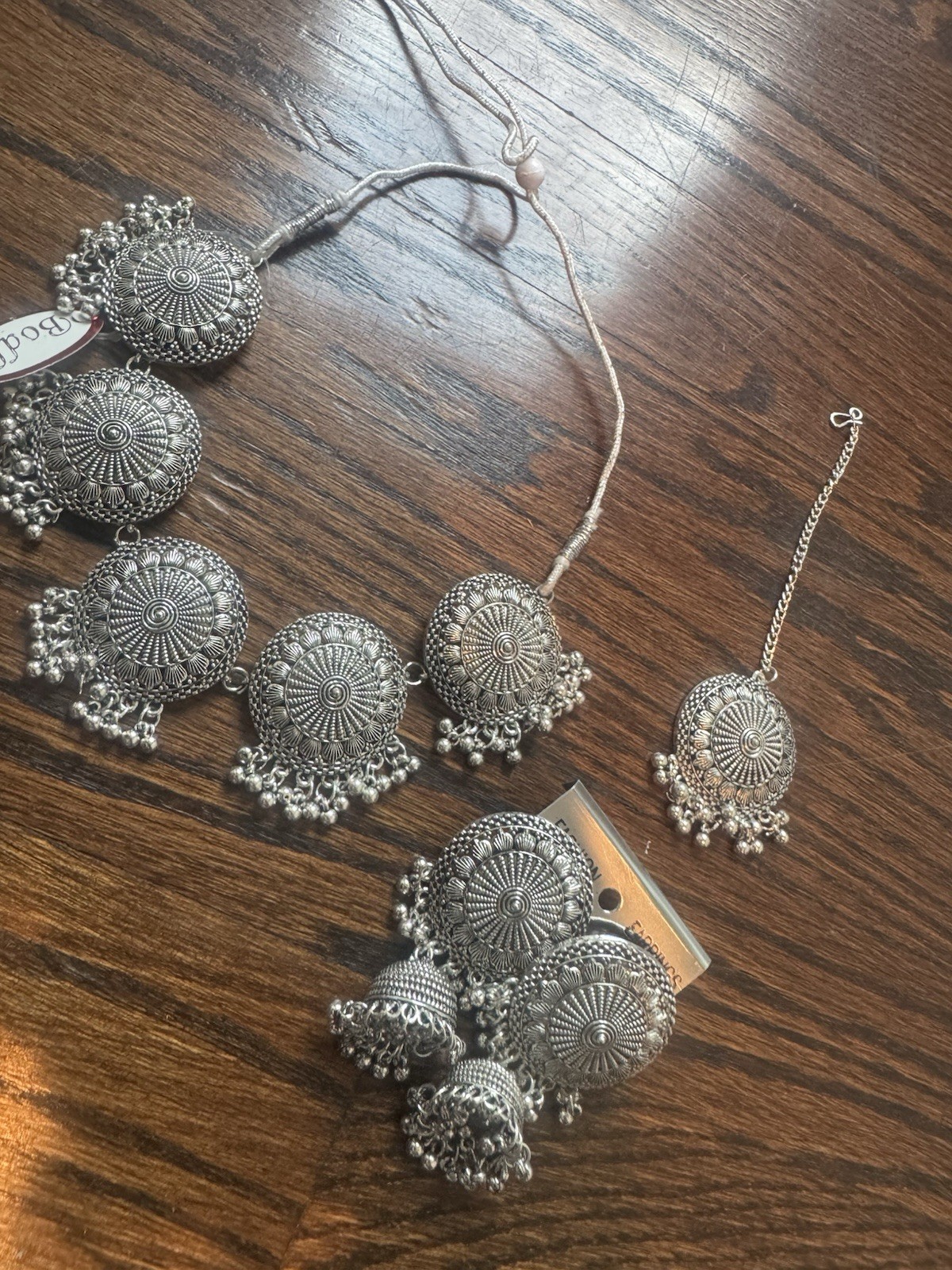 Silver Tone Metal Jewelry Set – Necklace & Earrings, No Stone, Round Shape