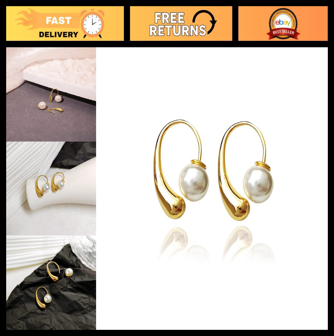 Elegant Pearl Water Drop Earrings, 18k Gold Plated, Women’s Fashion Jewelry