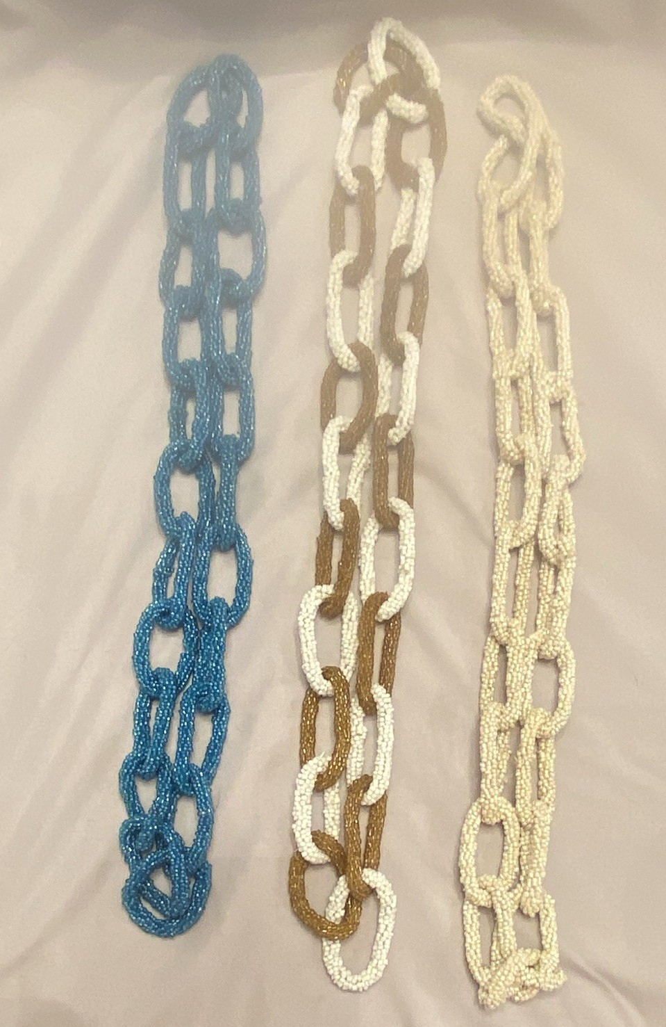 Lot of 3 Multicolor Glass Seed Bead Link Chain Statement Necklaces 18in Vintage