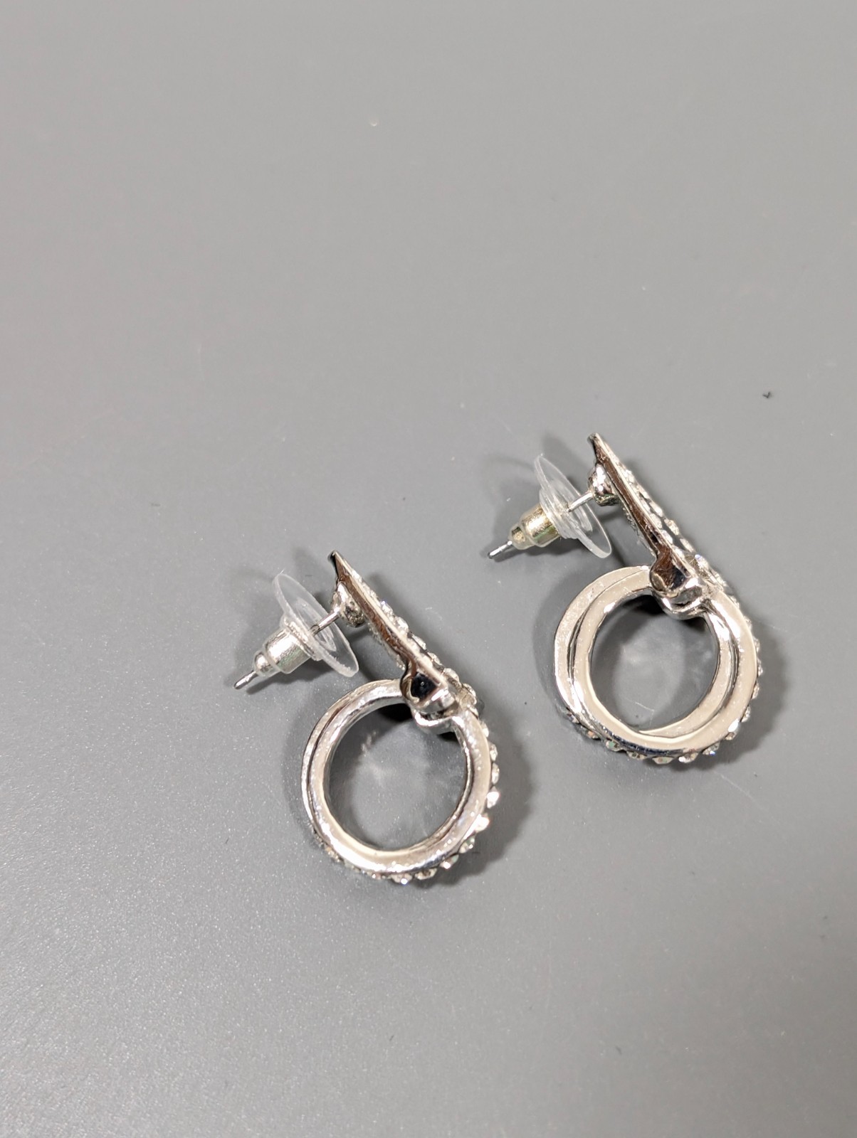 Retro Art Deco Black Triangle Rhinestone Pave Hoop Dangle Earrings