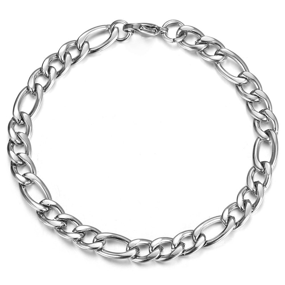 3-9mm Mens Gold Plated Stainless Steel Figaro Chain Bracelet Father’s Day Gift