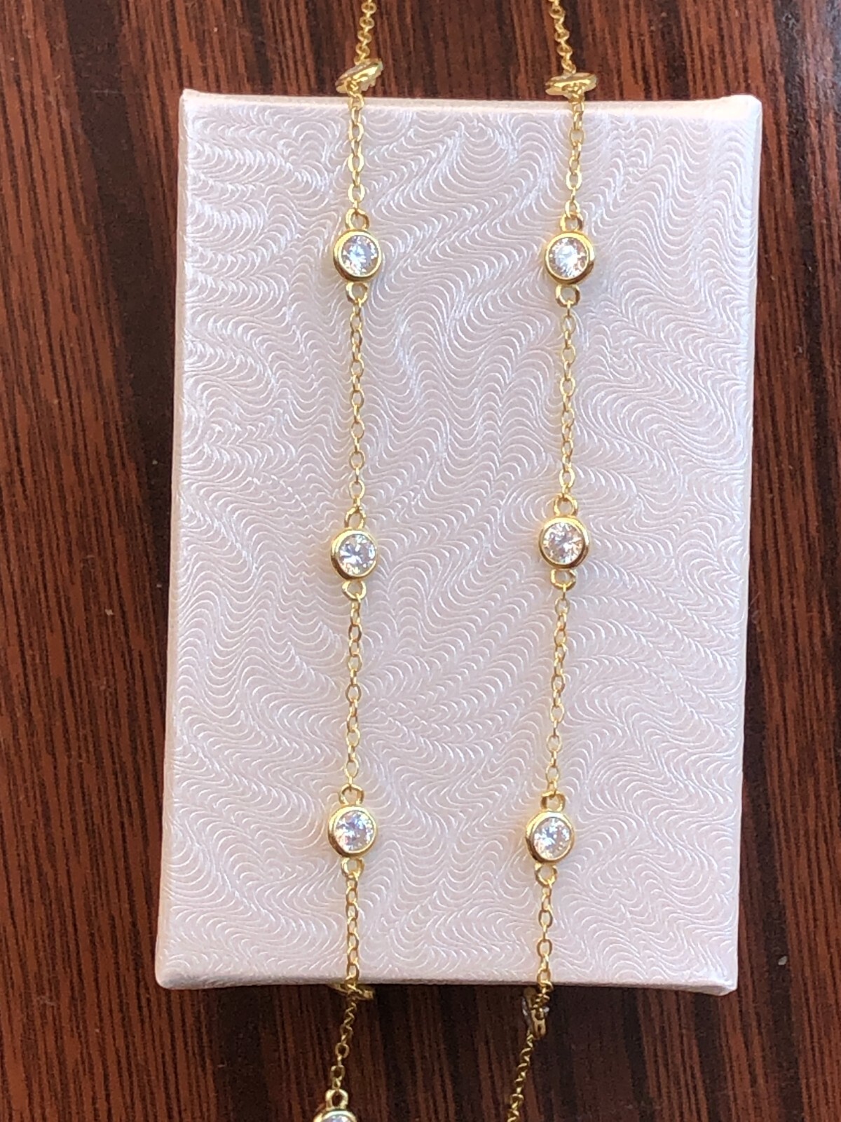 925 Sterling Silver Gold By the Yard Station Necklace Bezel CZ 18 3.5mm 18″