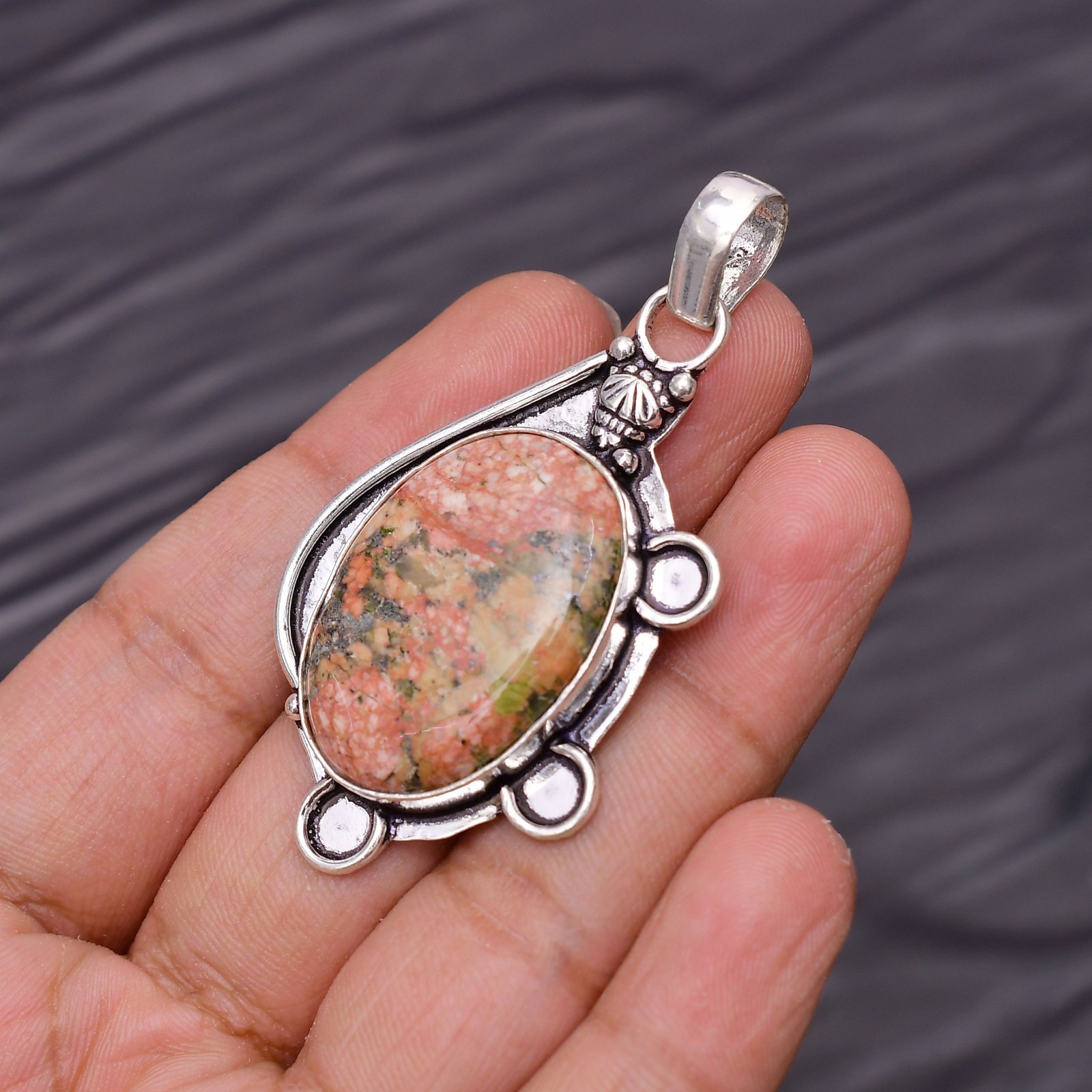 Unakite Gemstone 925 Sterling Silver Jewelry Pendant 2.16″