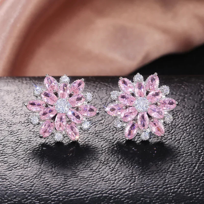 Cute Big AAAAA Bling Cubic Zirconia 925 Silver Needle Stud Earrings Fashionable