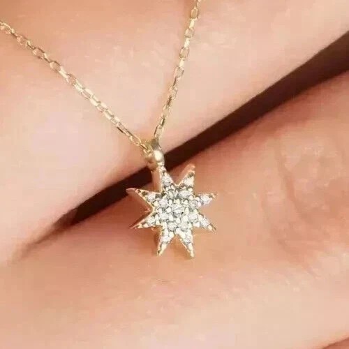 1.50 Ct Round Simulated Diamond 14k Yellow Gold Plated Daily Wear Star Pendant