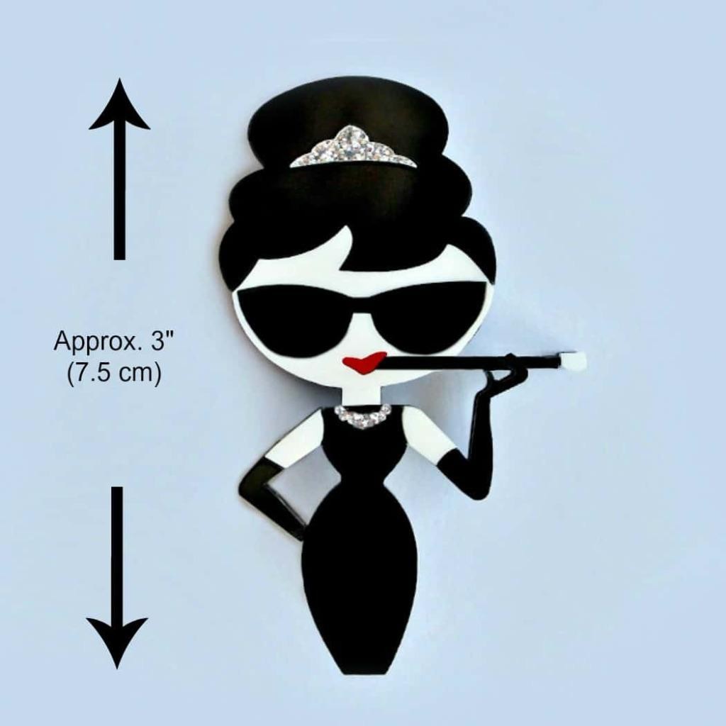 AUDREY HEPBURN PIN 3″ Acrylic Pop Art Brooch Cigarette Iconic Holly Golightly