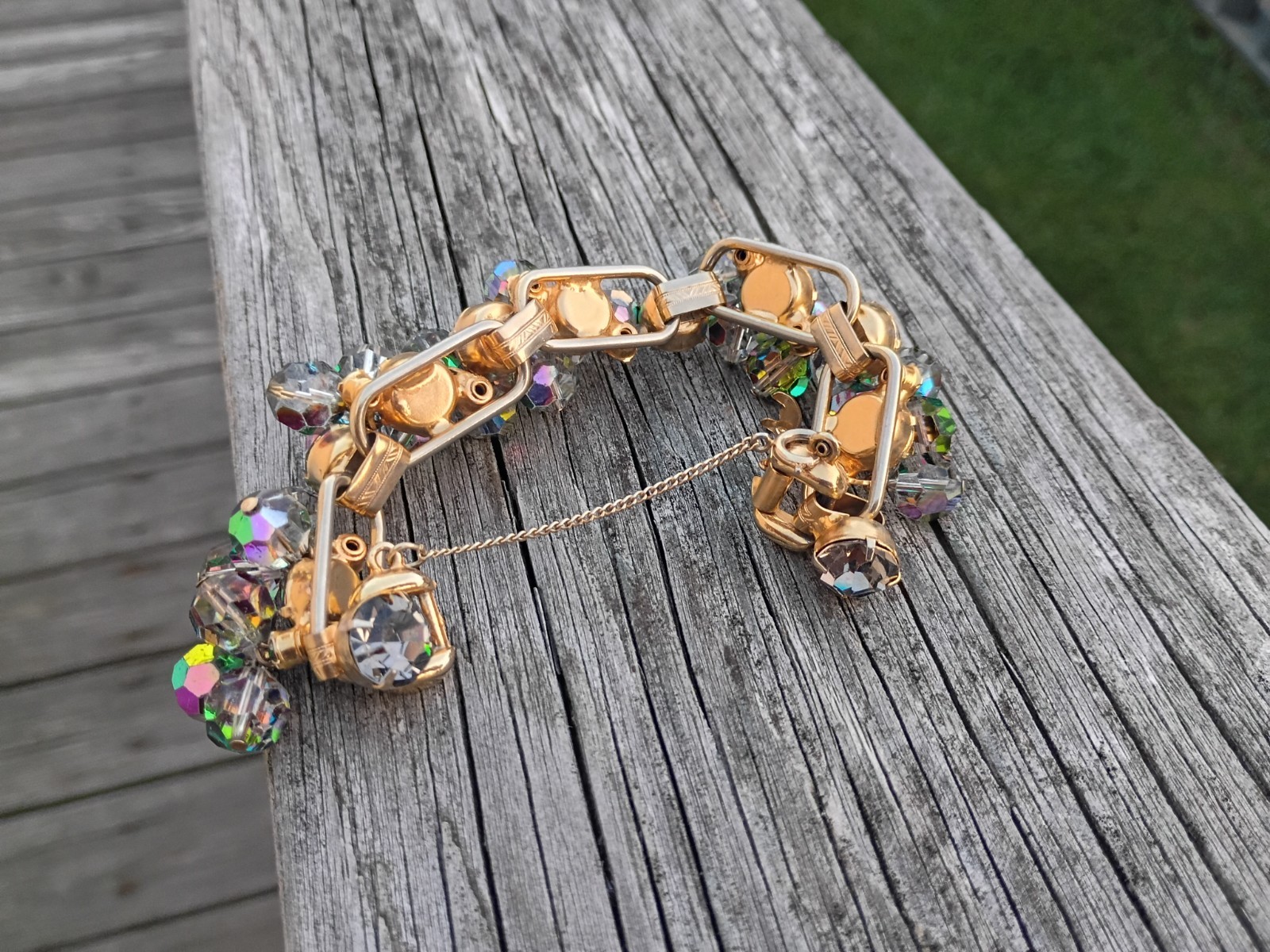 Vintage Unsigned JULIANA DeLizza Elster D&E Crystal Cluster 5 Link Bracelet