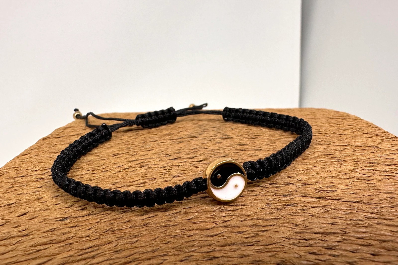 Yin Yang Bracelet Adjustable Black Braided Feng Shui Charm Unisex 5-10in