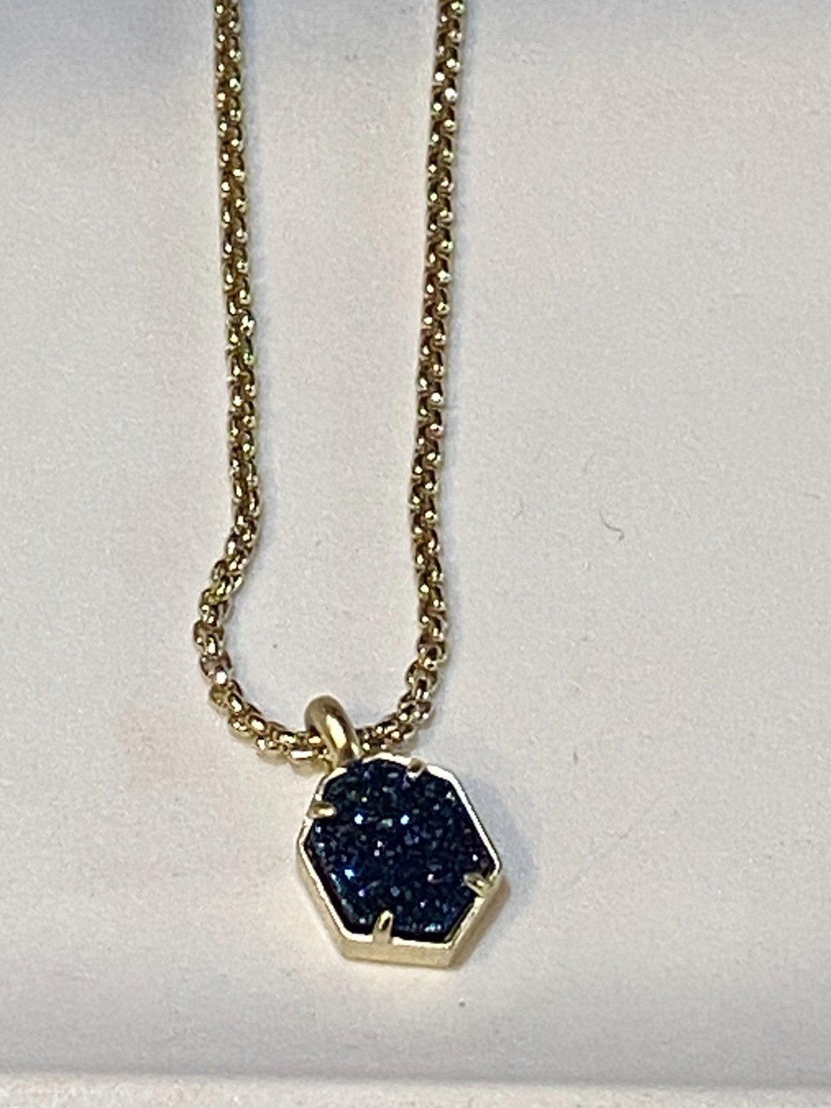 Kendra Scott Teo Long Adjustable Pendant Necklace – Gold & Navy Blue Drusy