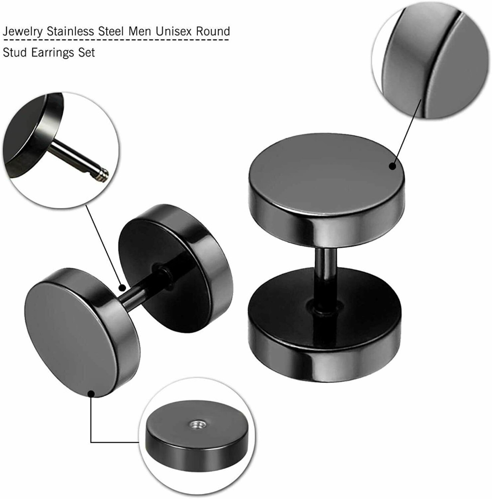 Stainless Steel Unisex Men Women Barbell Stud Earrings Punk Ear Piercing Plugs