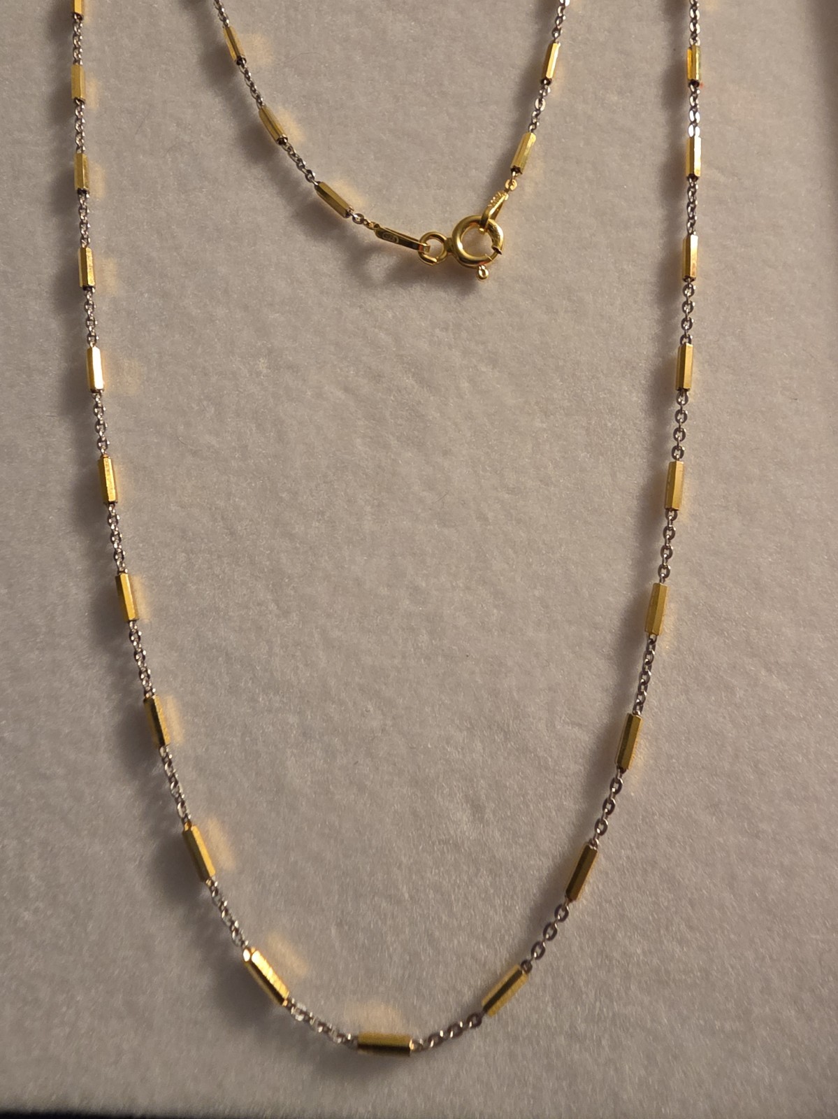 20″ Gold Over Sterling Silver Two-Tone Bar Station Chain Necklace 925 Italy