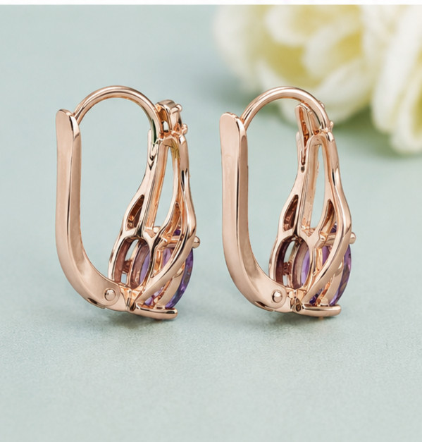 3.00Ct Oval Cut Simulated Amethyst Leverback Earrings 14K Rose Gold Plated