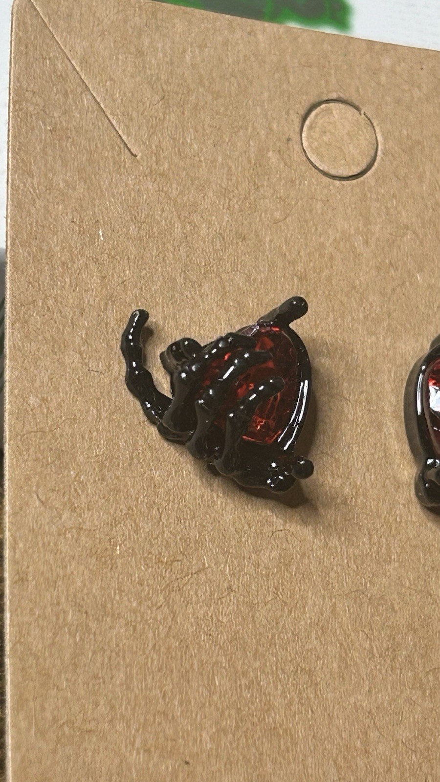 Black Skeleton Hands Holding Red Heart Earrings Stud Style Gothic