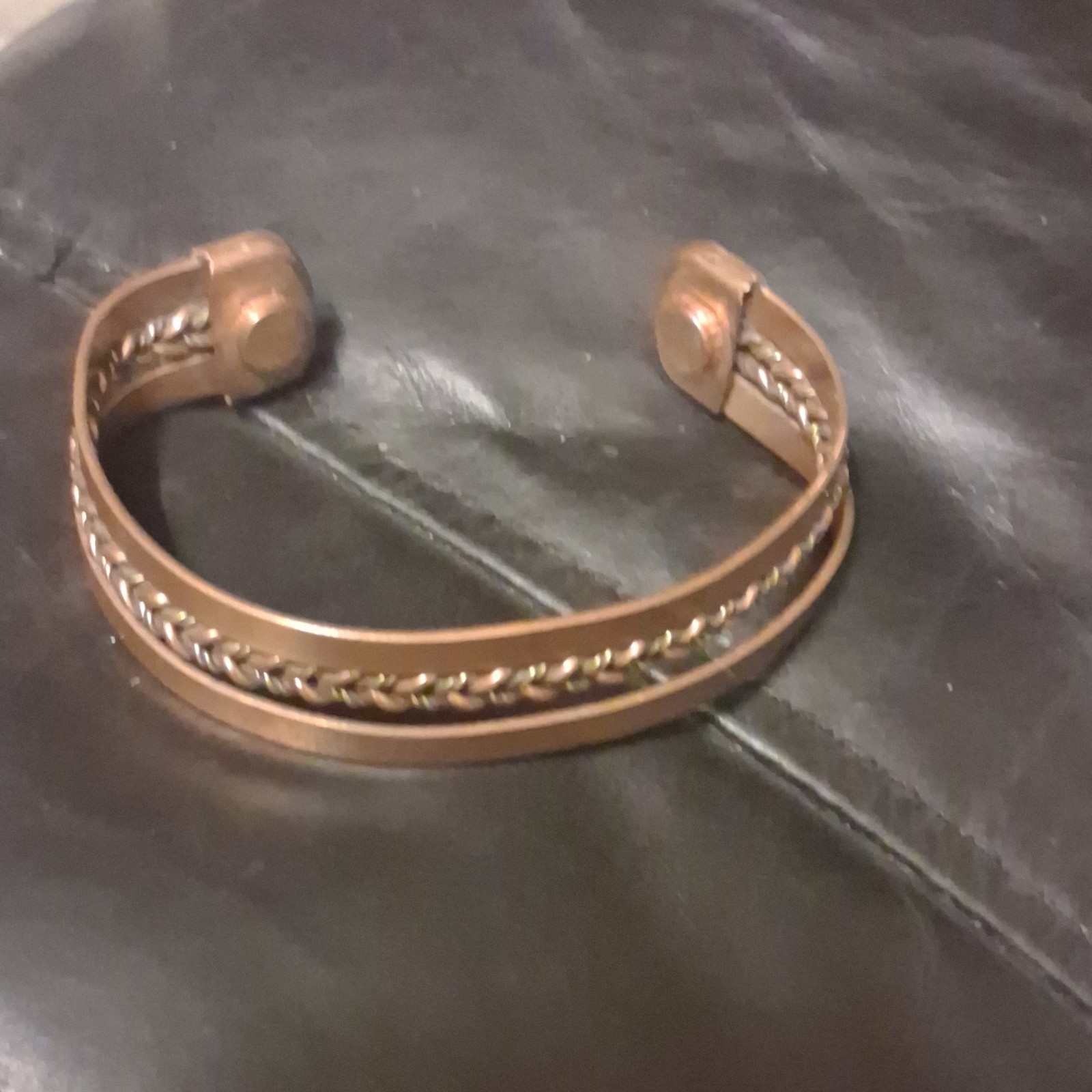 Copper Tone Braided Center Open Cuff Bracelet, Copper Base Metal, No Stone