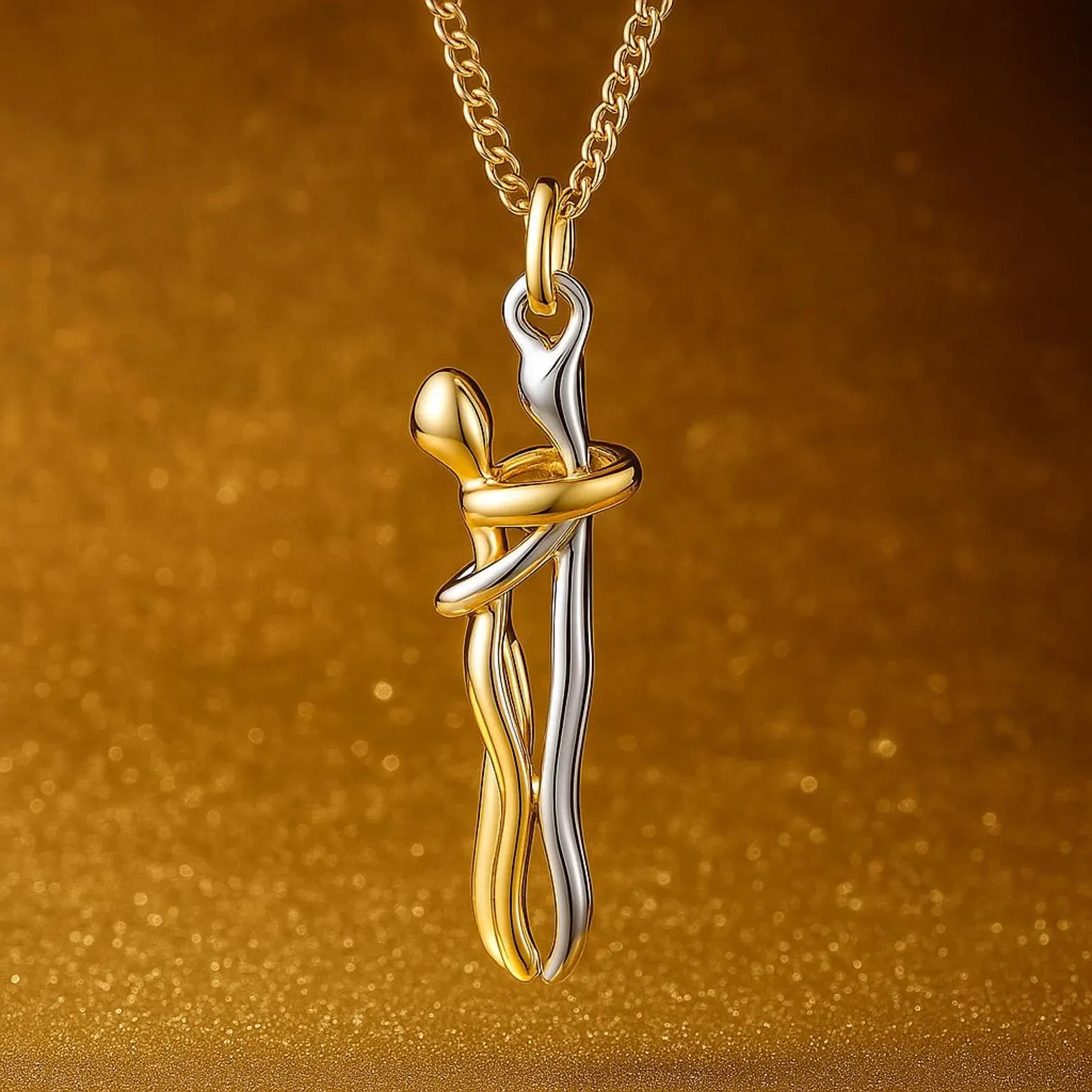 Couple Hugging Pendant Necklace Lovers Together Forever Metal Plating Love Style