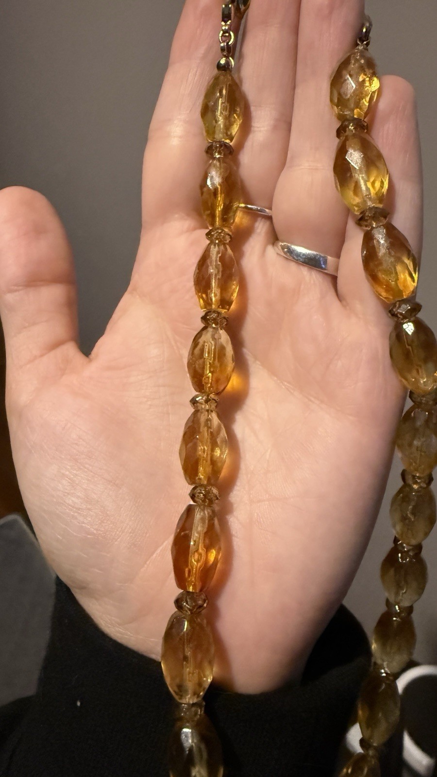 Vintage Amber Glass Beaded Necklace Cable Chain Lobster Clasp