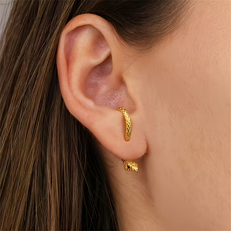 Gold Chic Snake Stud Earrings Durable Zinc Alloy Construction for Parties