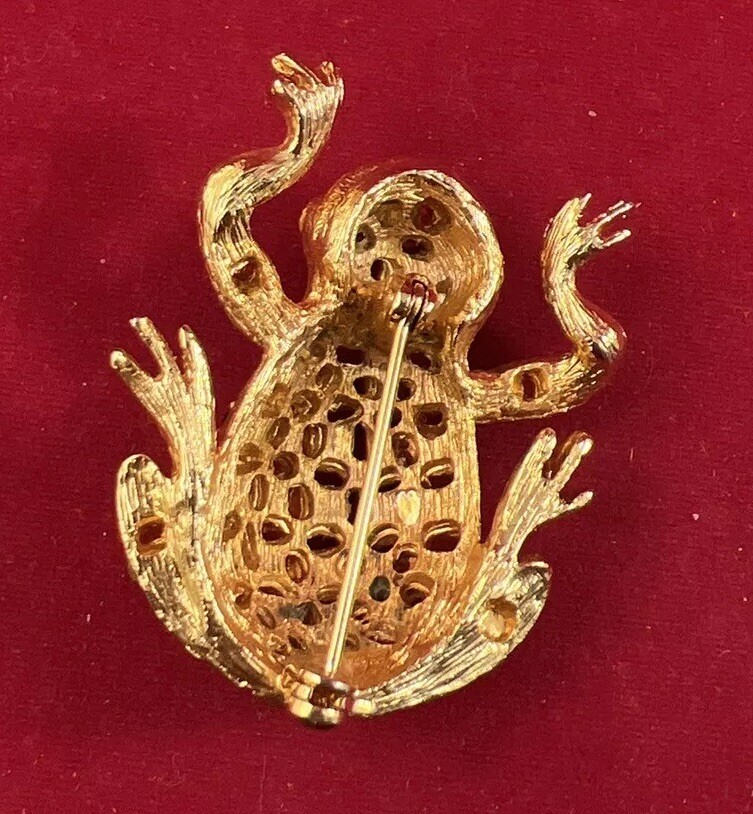 Vintage Gold Tone Rhinestone Frog Brooch Pin Jungle Minus Stones SEE IMAGES