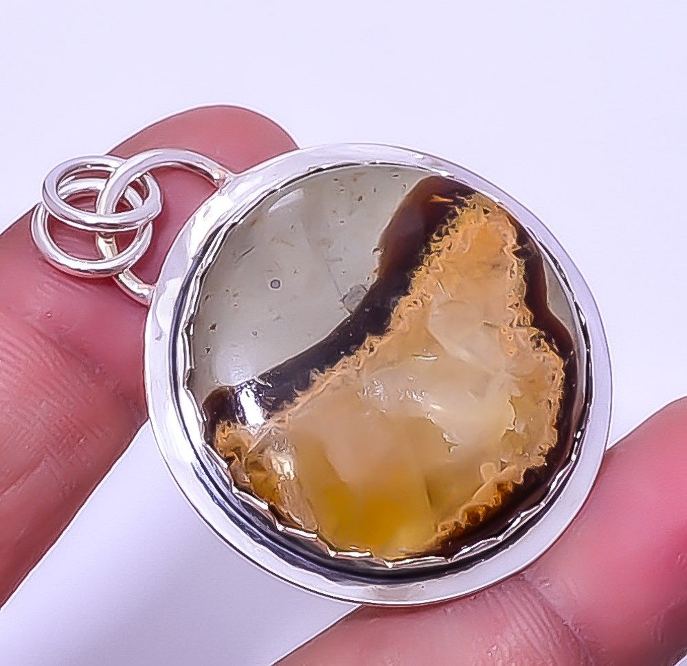 Septerian Stone 925 Sterling Silver Handmade Solitaire Pendant 1.95″ T49