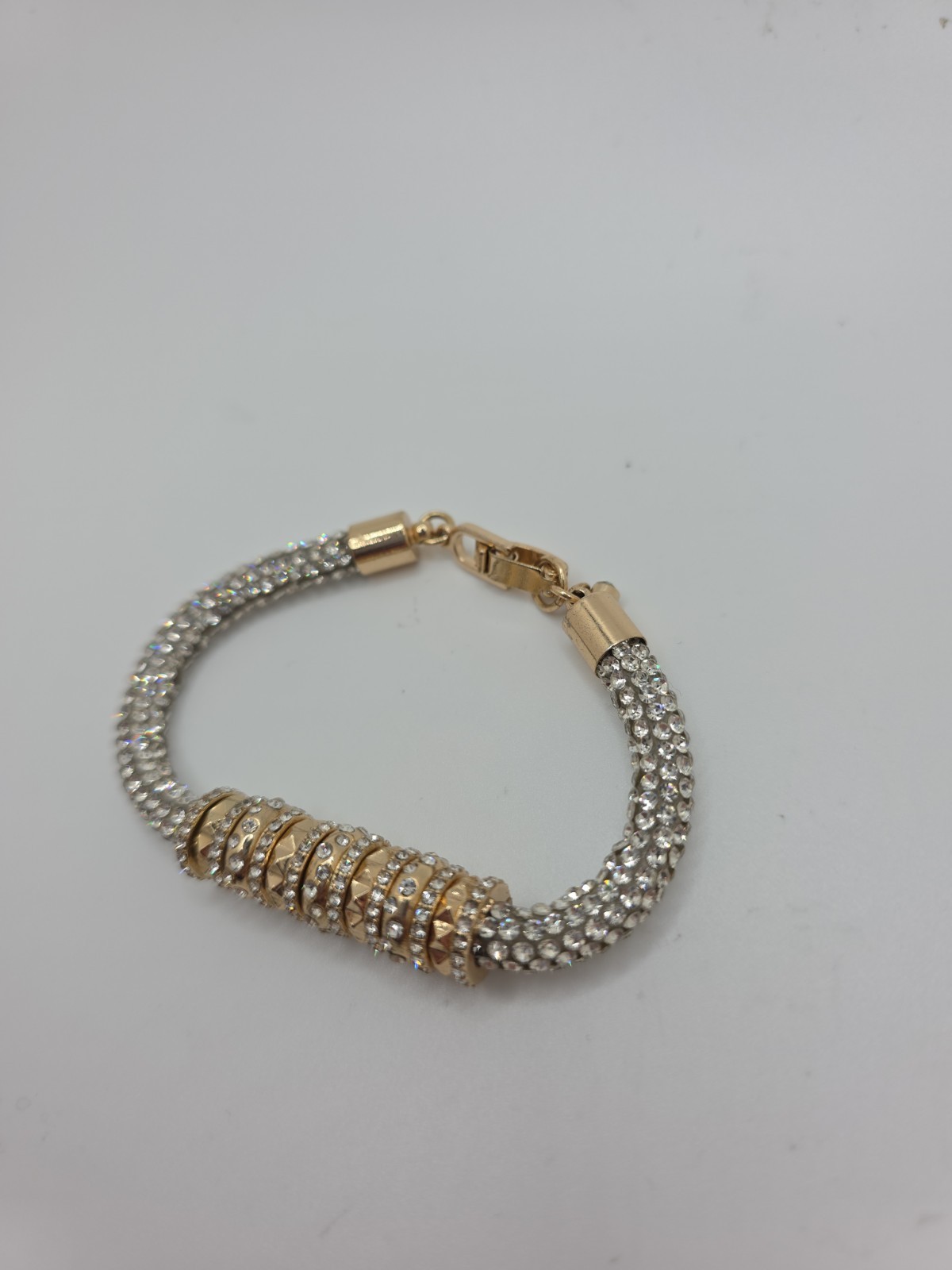 Karl Lagerfeld Paris Glass Stone Pave Tube Chain Flex Bracelet Gold-Tone