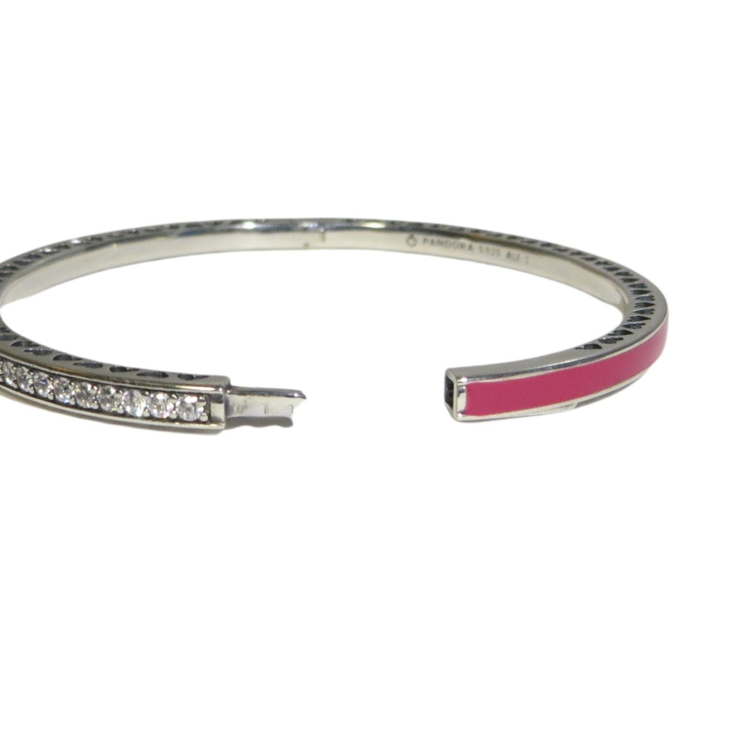 Pandora Radiant Hearts Orchid Enamel .925 & CZ Bangle Bracelet 6.9″ M 590537EN69