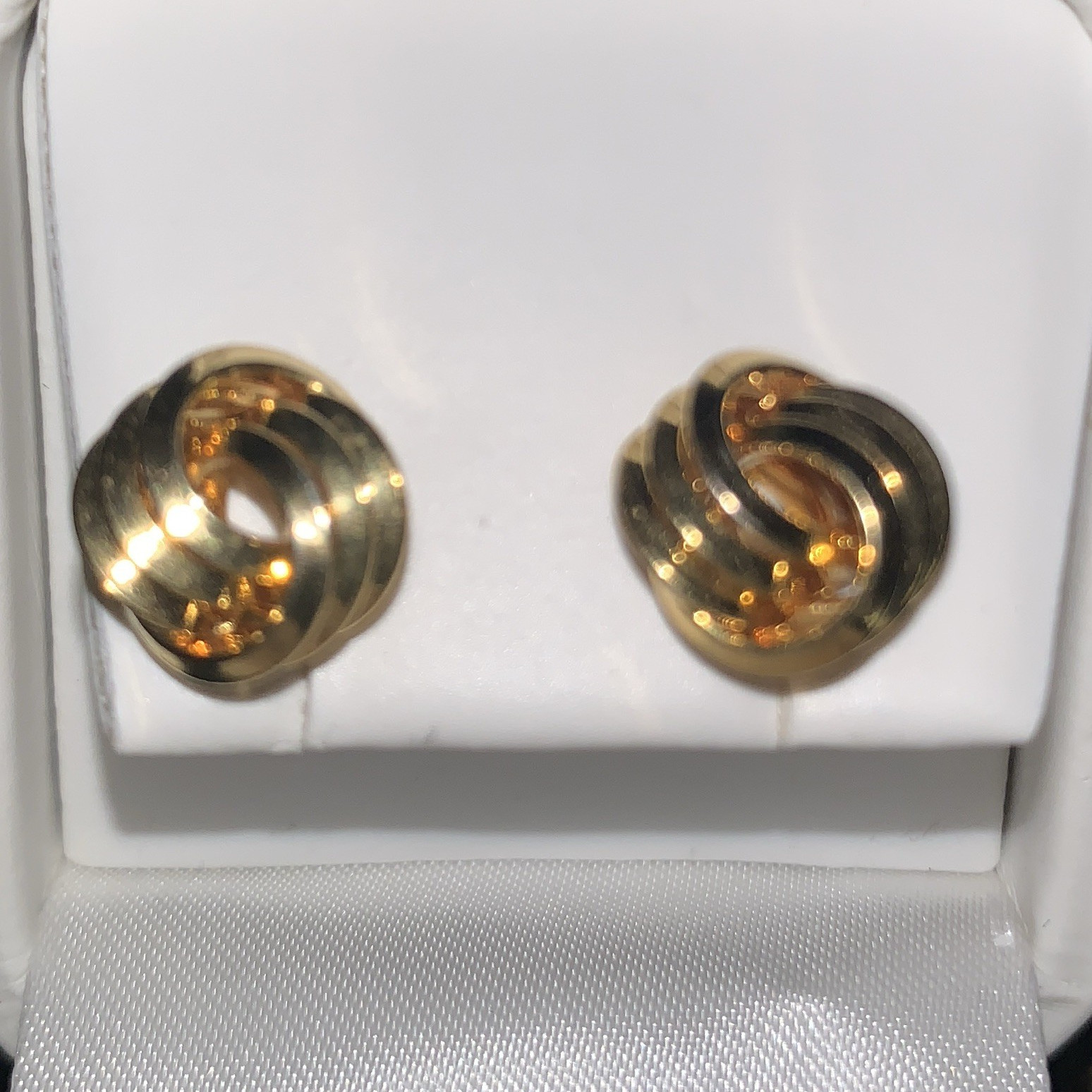 Gold Tone Swirl Knot Stud Earrings Metal No Stone Butterfly Back