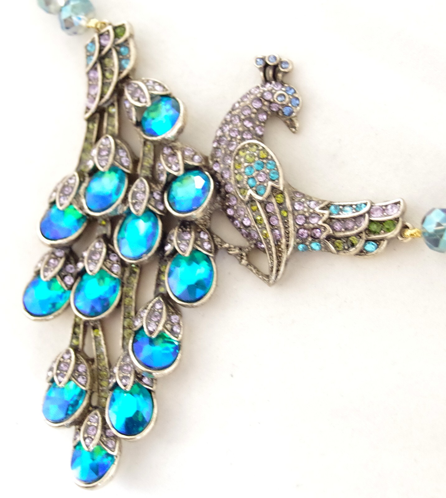 NWOT DESIGNER STYLE PEACOCK RHINESTONE PEACOCK BIRD AB CRYSTAL BEAD NECKLACE