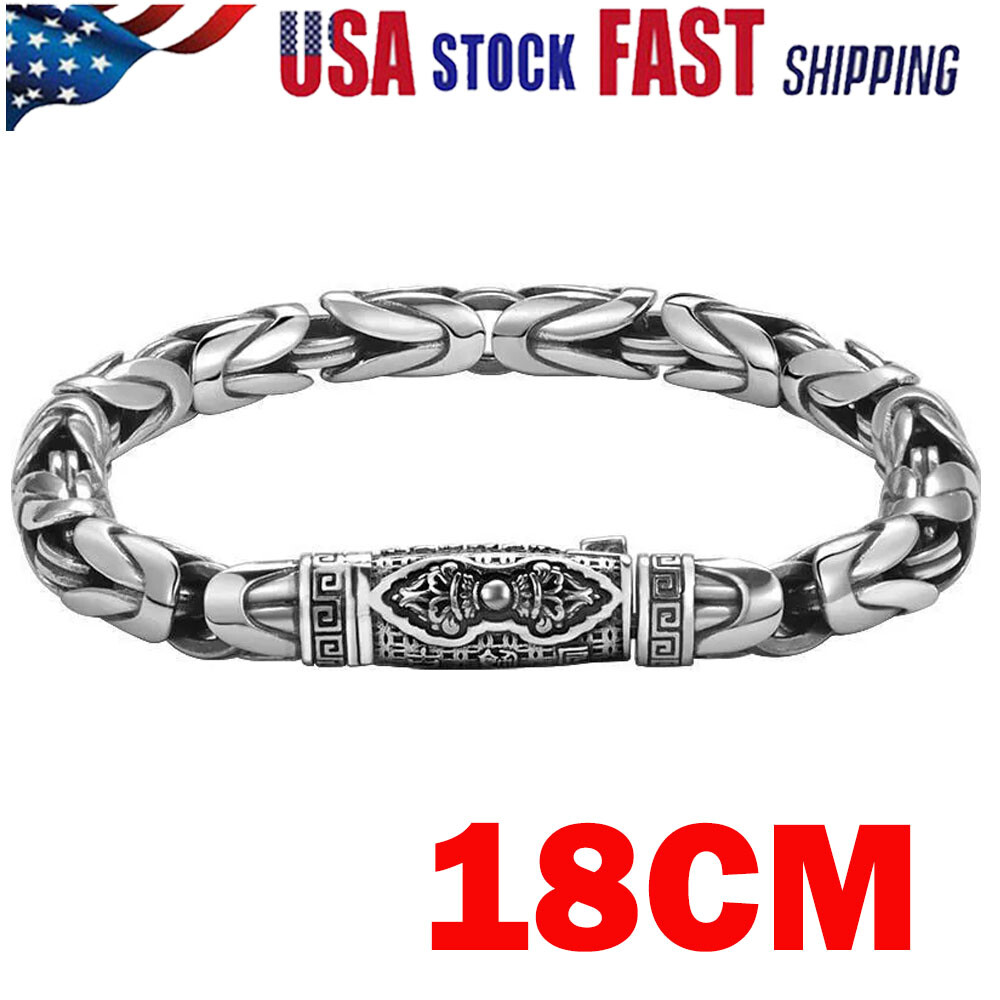 18CM Silver Plated Bangle Copper Bracelet Chain Popular Vintage Jewelry Mens USA