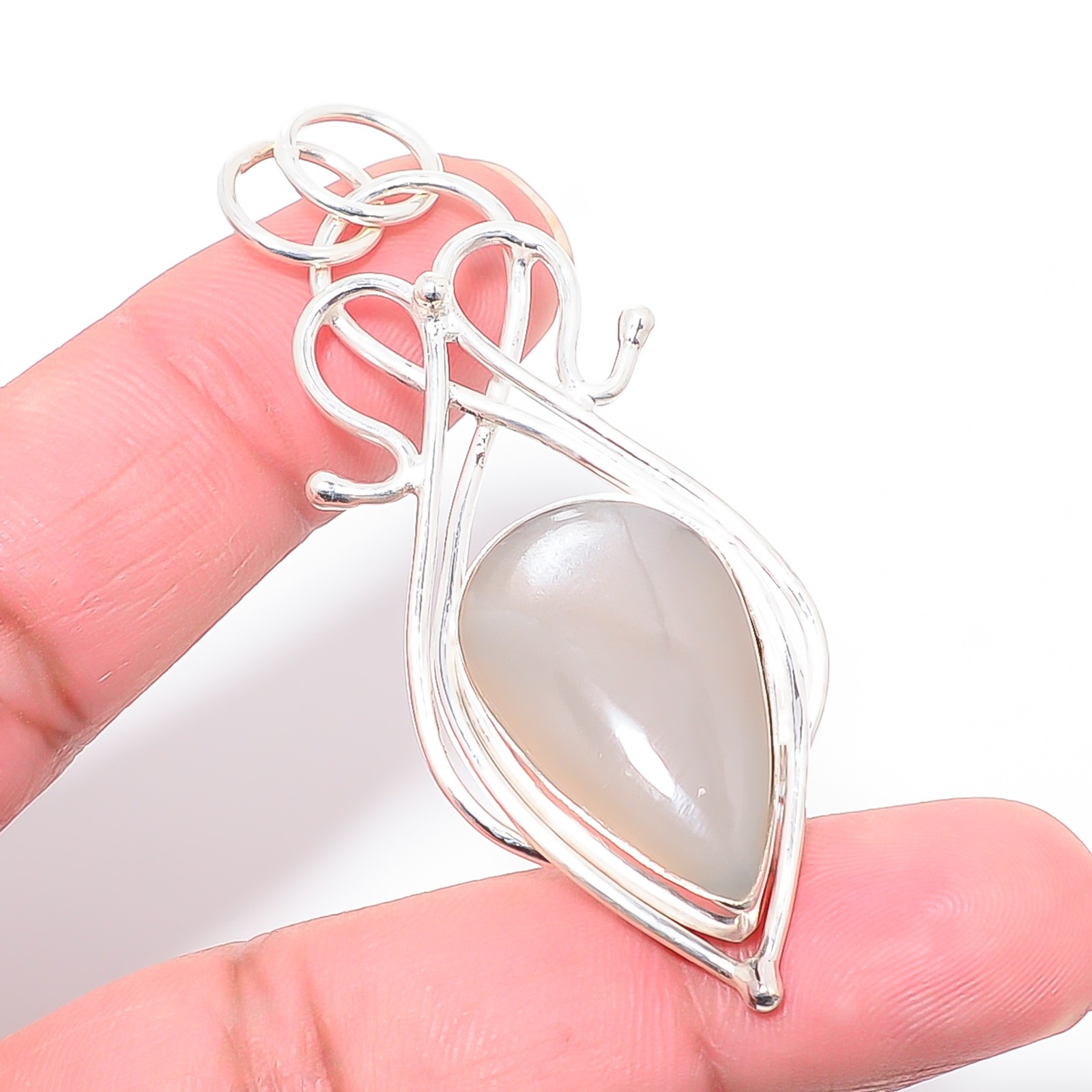 Gray Moonstone – Sri Lanka Handmade 925 Sterling Silver Pendant 2.50″ P84021