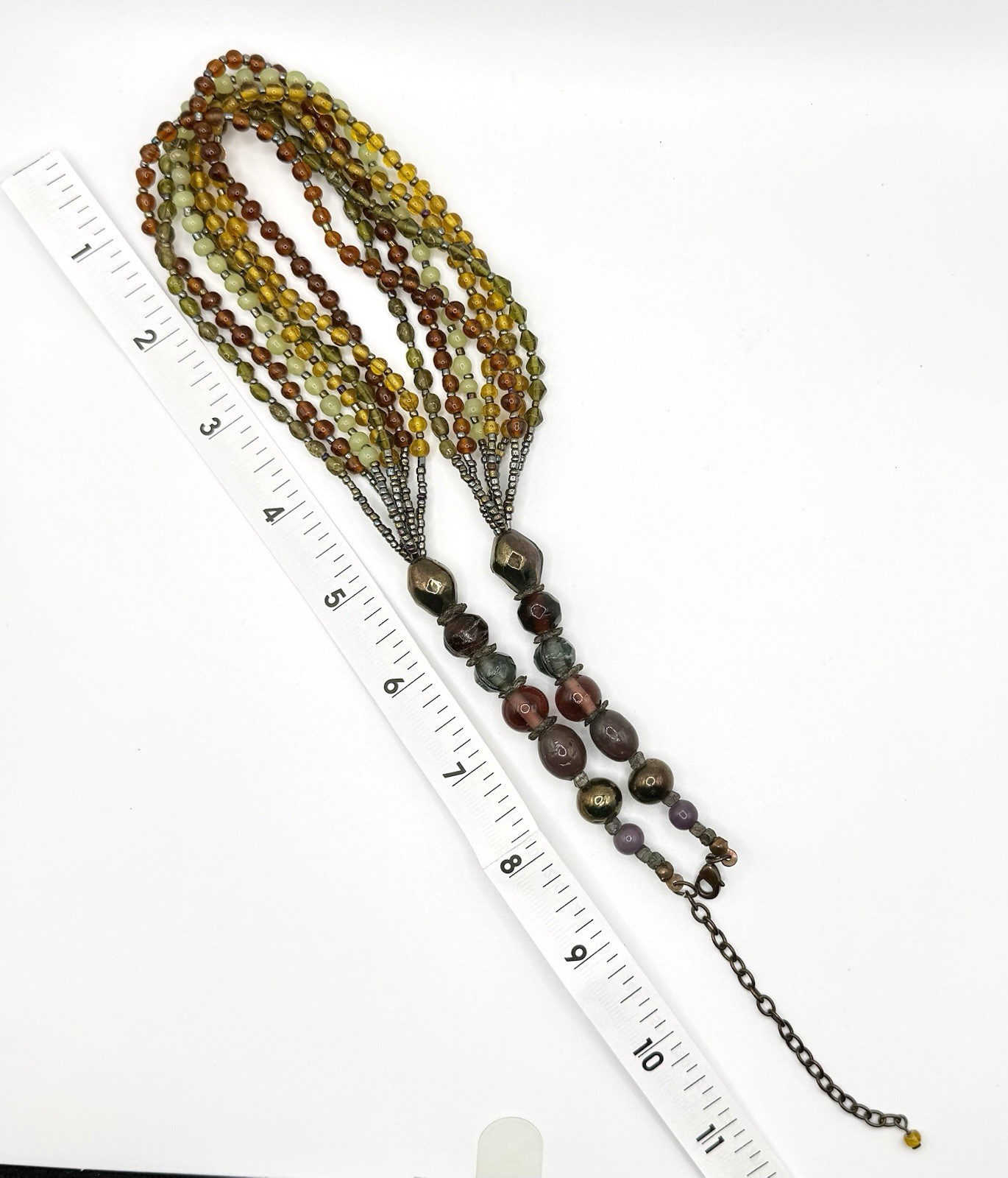 Vintage Multi Strand Glass Bead Necklace Artisan Autumn Colors Statement