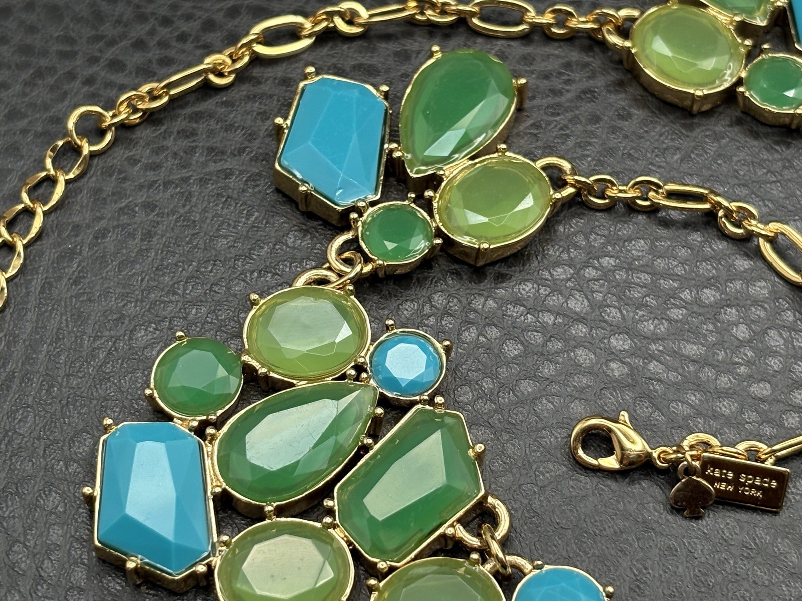 Kate Spade New York Gold Tone Green Blue Faceted Statement Chunky Bib Necklace