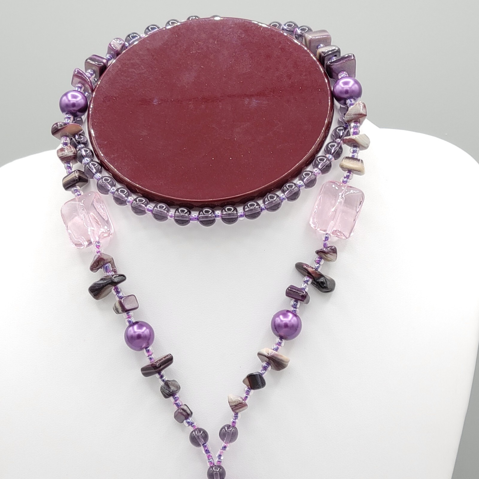 Womens Purple Dyed Agate Gemstone Mixed Shapes Y Drop Beaded Necklace 26 in