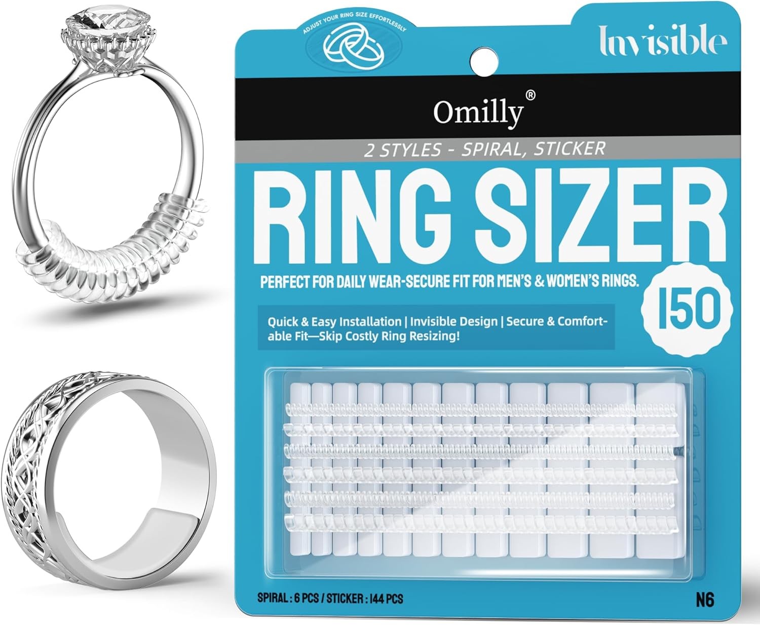 Ring Size Adjuster for Loose Rings – 150-Piece Invisible Ring Guard Set, Silicon