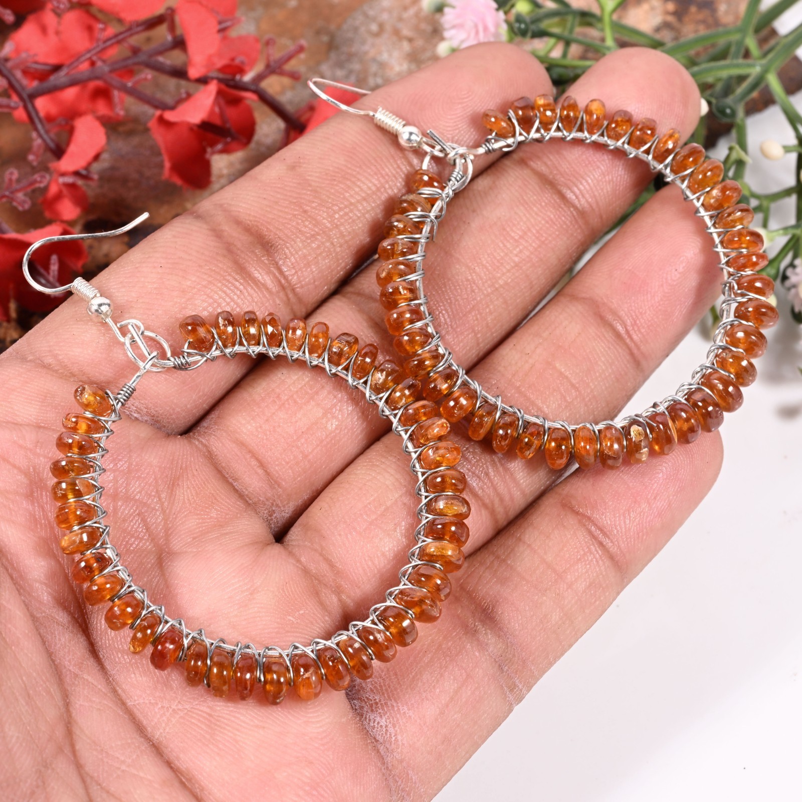 Natural Orange Ethiopian Opal Hoop Earring Opal Multicolor Gemstone Jewelry