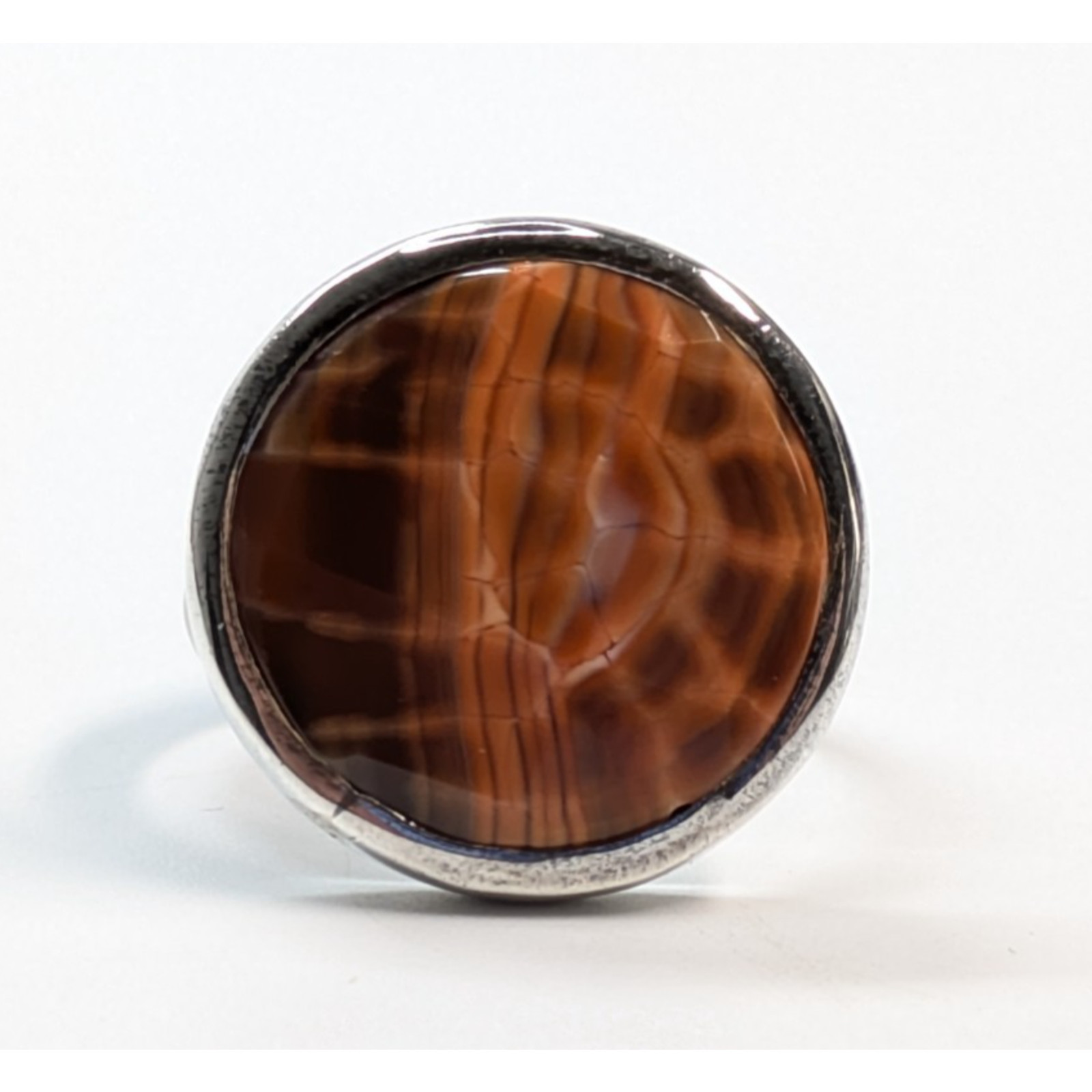 Red Banded Agate Faceted Round Sterling Silver 925 Statement Ring Sz 10.75